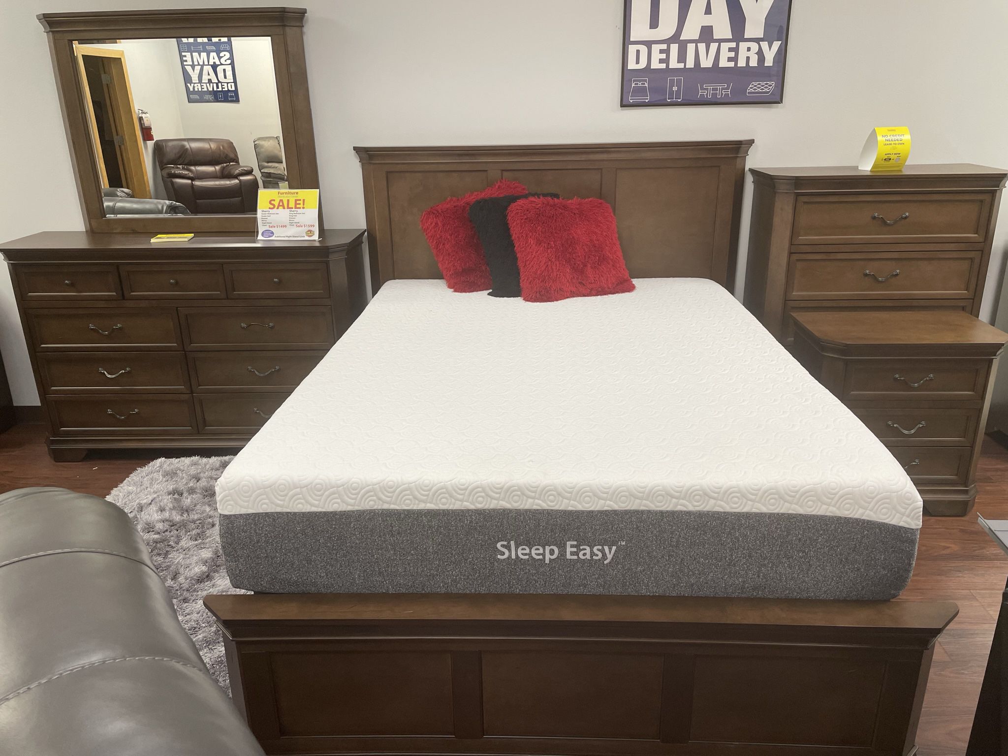 Complete Brown Sherry Bedroom Set Queen $999 King $1099 ** Same Day Delivery ** $50 Down No Credit Needed