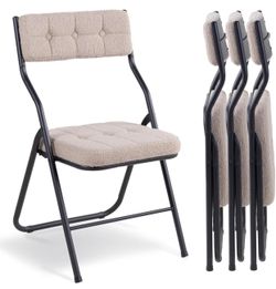 Q101-Padded Folding Chairs 4 Pack - Foldable Dining Chair with Cushion, Portable and Assembled Extra Seat for Guests Kitchen Office Wedding Party Gray
