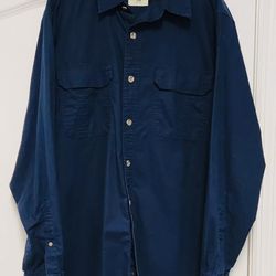 Red Head Shirt Mens Large Blue Long Sleeve Button Up Pockets Hunting Fishing
