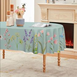 Horaldaily Spring Tablecloth 60 x 84 Inch Oval Watercolor Wild Flowers
Floral Blooming Green Seasonal Fall Washable Table Cover for Party Picnic Dinne