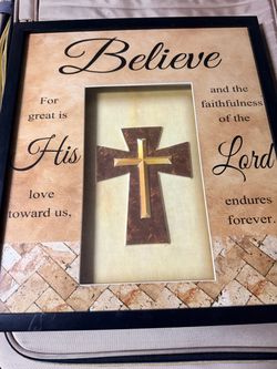 Believe Christian Cross Shadow Box Wall Art