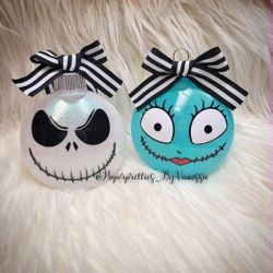 Jack Skellington And Sally Glitter Ornaments