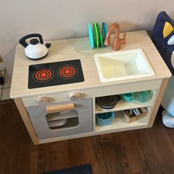 Childrens  kitchen  modern wooden with chalkboard and accessories 