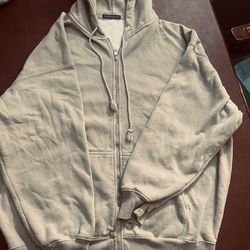 Brandy Brandy Melville Hoodie Womens Large Tan Full Zip Oversized Sweatshirt Heavy