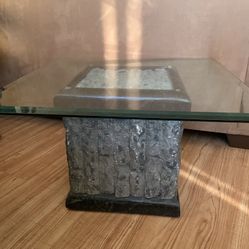 Stone Base Table W Removable Thick Glass Top