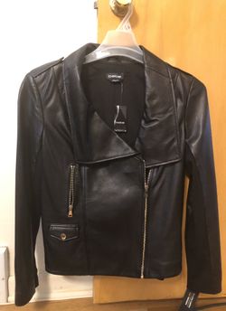 New Size L black real leather jacket