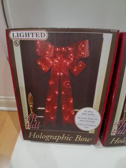 Xmas decoration deal, 4 ft lighted holographic bow, all 3 boxes for $25.