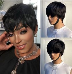 Pixie Cut Wig Brazilian Virgin Human Hair Short Glueless Pre Plucked Pre Cut 1B