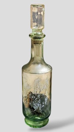 Vintage Mid Century Decanter -Cherry Blossom Tree-Sacura Hand painted With Glass Stopper 