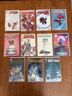Skottie Young Lot – Doctor Doom Secret Wars #1 + Fantastic Four Wedding Cake + Spider-Man, Wolverine, Star Wars Variants – Local Cash Los Alamitos