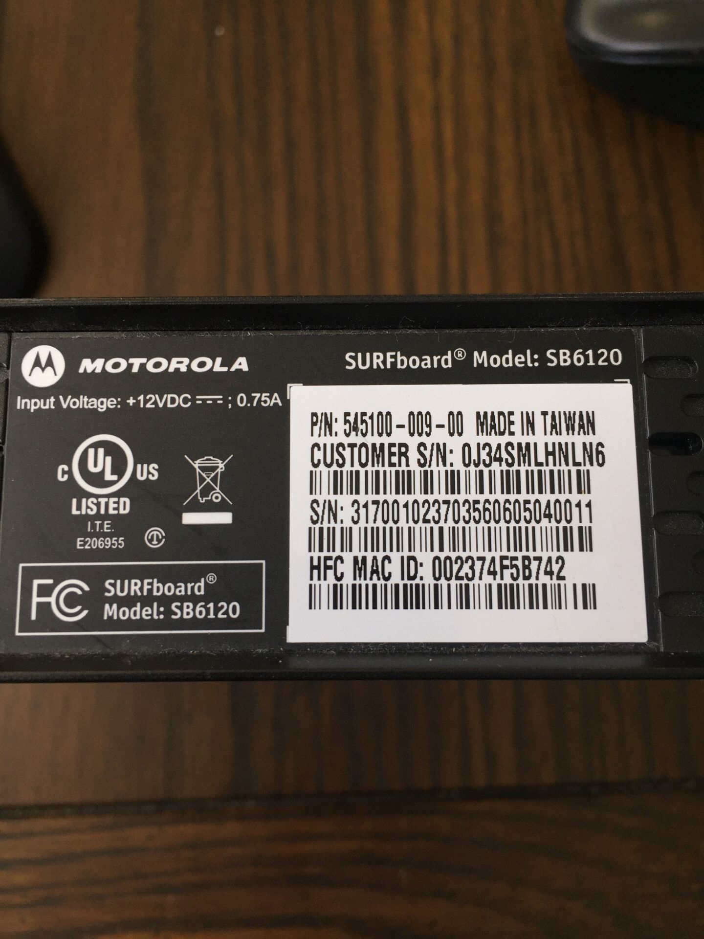 Motorola SB6120 cable modem docsis 3.0