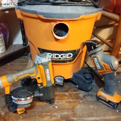 RIDGID TOOLS ROOFING NAIL GUN, RECIPROCATING SAW,WET/DRY VAC 