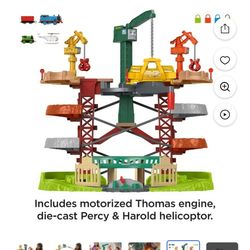 Thomas & Friends Multi-Level Toy Track Set, Trains & Cranes Super Tower, 2.5 Ft Tall with 3 Characters for Preschool Kids Ages 3+ Years