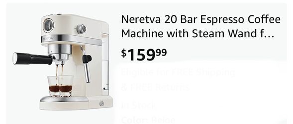 Neretva 20 Bar Espresso Coffee Machine with Steam Wand for Latte