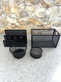 Black Metal Mesh Desk Organizer Set