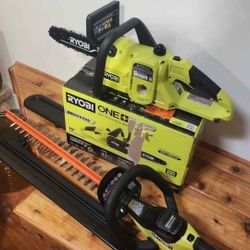 Ryobi 18V 'HP' 24" hedge trimmer, 10" chainsaw (Tools only)
