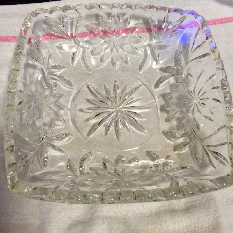 Square cut leaded glass square candy dish
