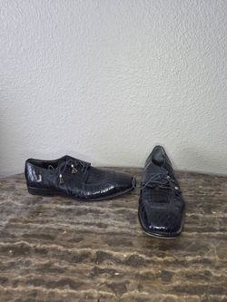Vintage David Eden Men Handmade Alligator Dress Shoes Square Toe Black Size 13