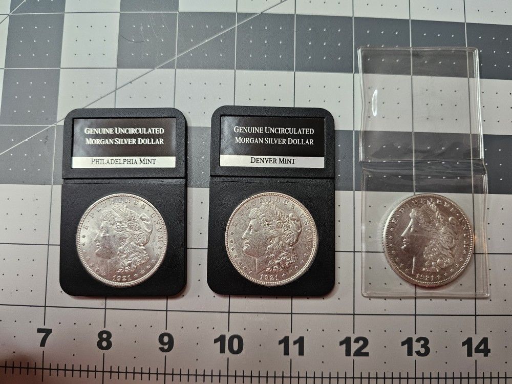 Uncirculated 1921 P, D & S Morgan Silver Dollars