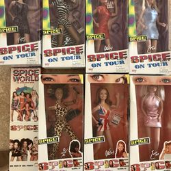 6 NEW UNOPENED Spice Girls Dolls (plus 1 Open/used Doll) And VHS Tapes