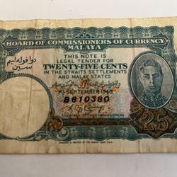 Rare 1940 Malaya 25 Cents Note