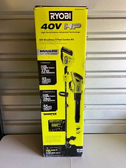 Ryobi 40V Cordless Attachment Capable 15" String Trimmer & 550 CFM 120 MPH Blower Combo Kit with 4.0 Ah Battery
