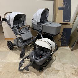 Nuna Mixx Stroller With Car Seat And Bassinet With Stand Beige Canopy