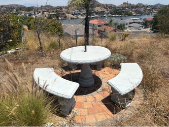 Solid rock stoneworks round concrete patio table set