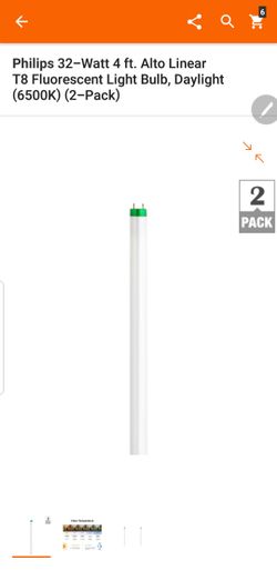 Philips 32-Watt 4 ft. Alto Linear T8 Fluorescent Light Bulb, Daylight (6500K) (2-Pack)