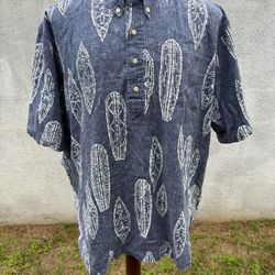 PreOwned Reyn Spooner Classic Hawaiian Print Blue 3/4 Button Men's XXL
