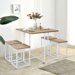 5 Piece Dining Table Set, Dining Set for 4 with Square Stools