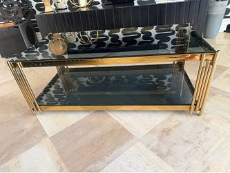 Modern Luxury Gold & Smoked Glass 2-Tier Coffee Table