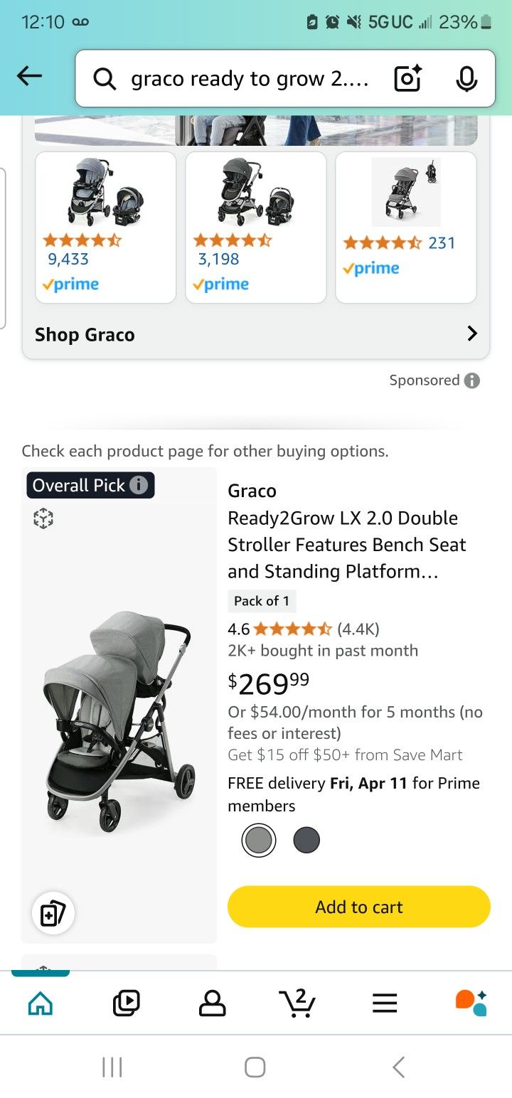 Graco Ready2Grow LX Double Stroller Benchseat/Standing Platform