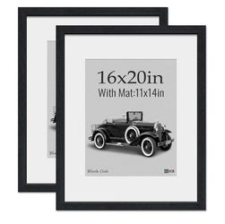 2 Pack 16x20 Picture Frame, Matted 11x14, Acid-Free Mat,, Vertical Horizontal, Poster Frame for Print, Photo, Artwork, Home, Gallery