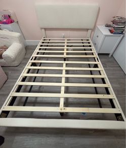 Full size bed frame with modern fabric design and mattress included