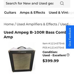 Ampeg B-100R Bass Guitar Amp 15” Speaker