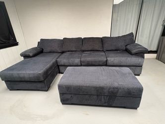 Dark Grey Sectional Sofa with Ottoman