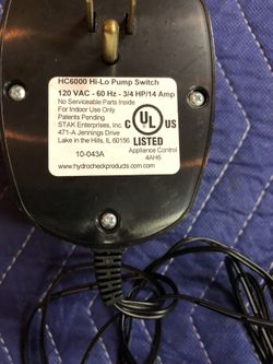 HydroCheck HC6000 Hi-Lo Pump Switch