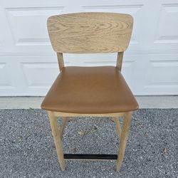 Contemporary Bar Stool - Tan Leather & Wood