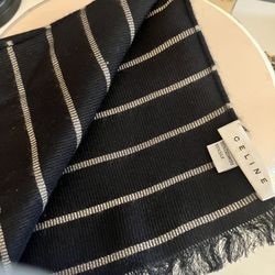 Black With Cream Striped Long Scarf 