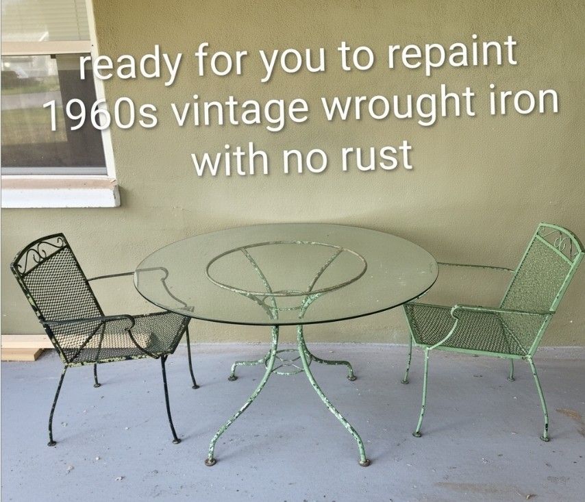 Two-person patio dining set balcony porch backyard 1964 iron ready for you to repaint 42 inch table