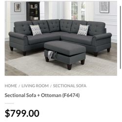 Gray Sectional Sofa With Ottoman