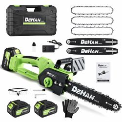 12-Inch Brushless Chainsaw, Cordless Chain saw,1000W Motor with 2 × 4.0Ah Batteries & 2 Guide Bars, 3 Chains, Lightweight Handheld Saw for Tree Trimmi