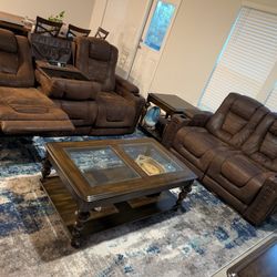 Living Room - Recliner Sofa, Love Seat, Coffee Table And End Tables Set