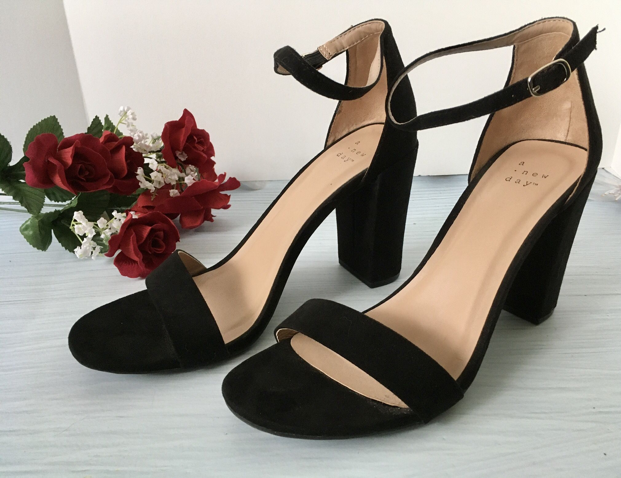 Black Suede Heels, Size 9