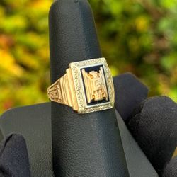 Jewelry 10k solid yellow gold onyx 1 CT Eagle ring size 8