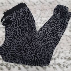 Woman's Gray and Black Animal Print Lounge Pants With Pockets