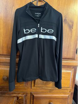 Bebe sport black zip-front active jacket with contras stripe