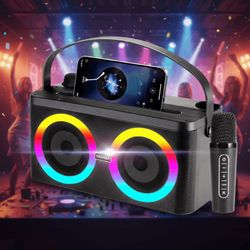 Karaoke Machine, Portable Speaker PA Systerm with 2 Wireless Microphones for Adults and Kids 