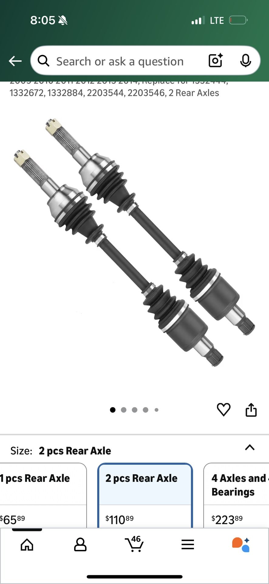 Rear Left/Right CV Axle Shaft